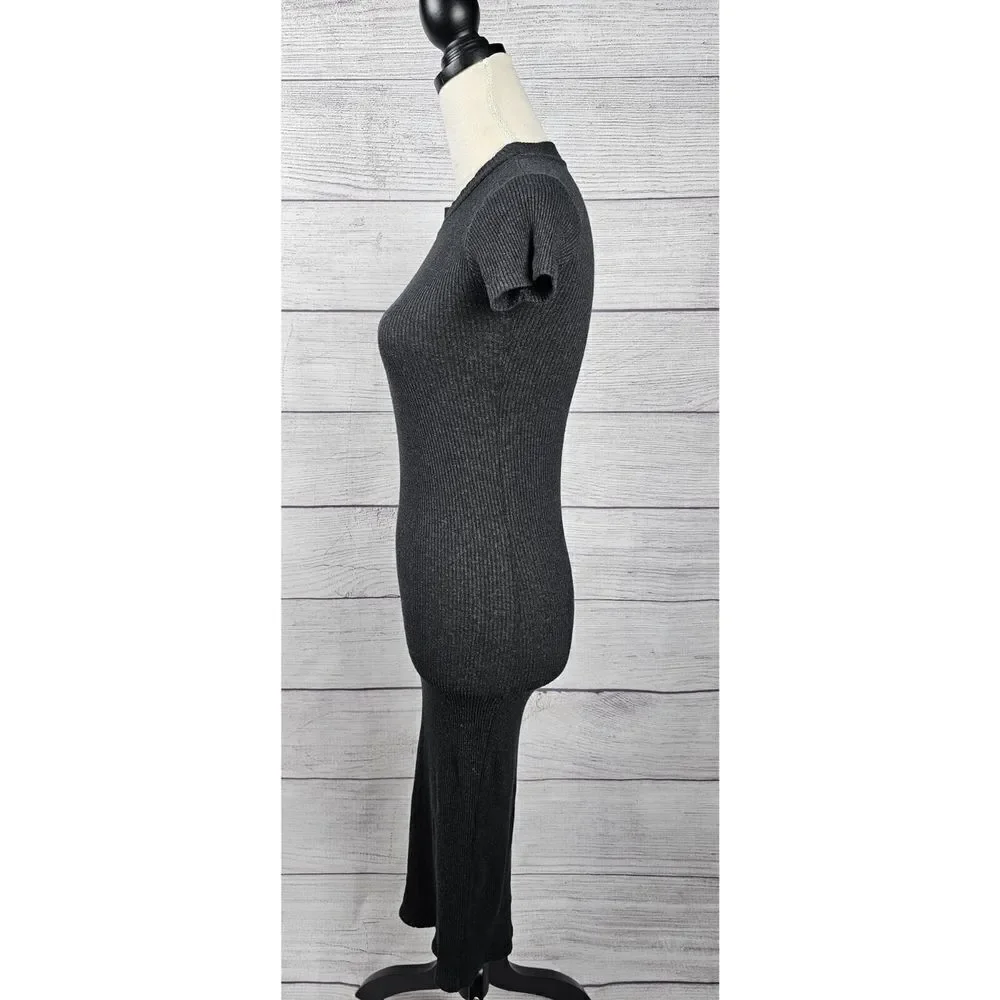 Zara Trafuluc Ribbed Short Sleeve Bodycon Midi Dress Grey Size Small - Picture 3 of 7